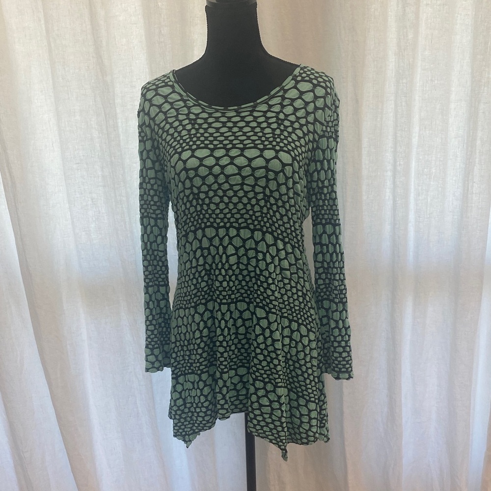 Tianello Long Sleeve Dress in Black and Green‎